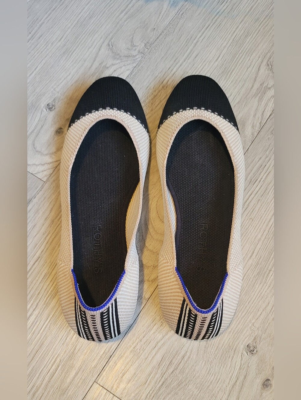 Rothy's The Square Tuxedo Beige & Black Cap Toe Flats, Women's US 8, EU 38.5 - Picture 10 of 16